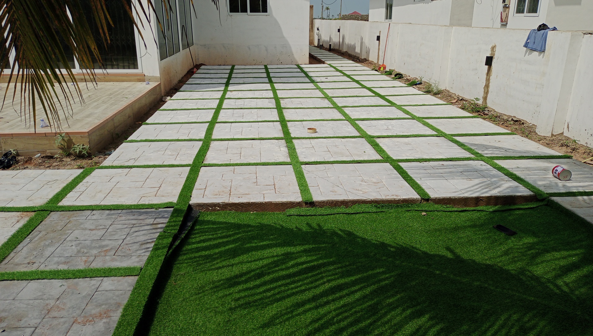 Stamped concrete and artificial grass installation — Prampram