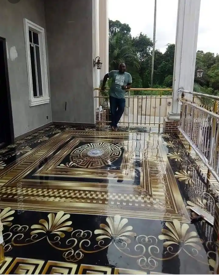 Decorative epoxy porch floor — luxury residence Ghana